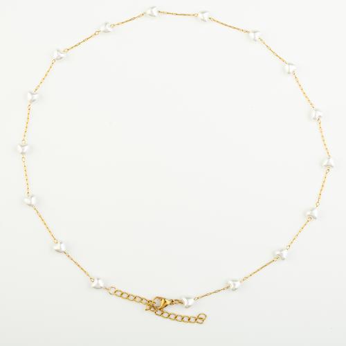 Nerezová ocel šperky náhrdelník, 304 Stainless Steel, s Plastové Pearl, módní šperky & pro ženy, Délka Cca 46 cm, Prodáno By PC