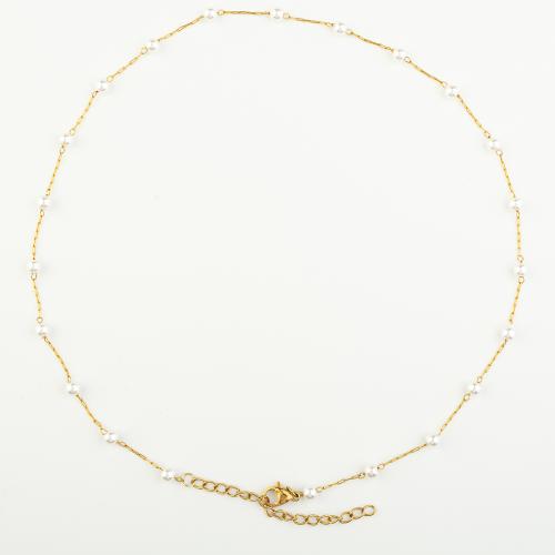 Stainless Steel smycken halsband, 304 rostfritt stål, med Plast Pearl, mode smycken & för kvinna, Längd Ca 46 cm, Säljs av PC