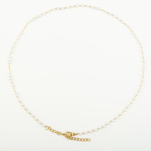 Collar de acero inoxidable de la joyería, acero inoxidable 304, con Perlas plásticas, para mujer, longitud aproximado 47 cm, Vendido por UD