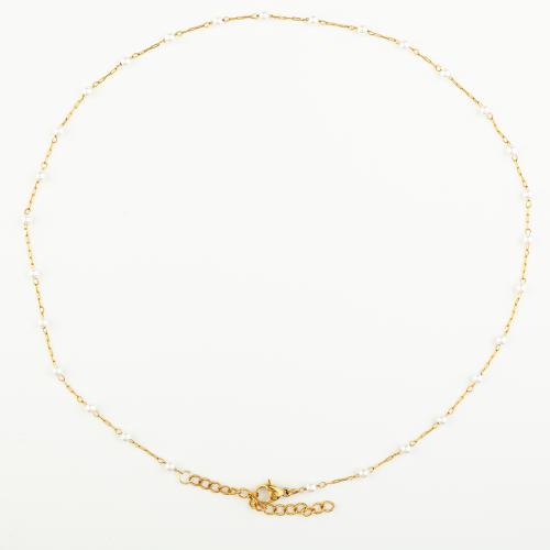 Nerezová ocel šperky náhrdelník, 304 Stainless Steel, s Plastové Pearl, módní šperky & pro ženy, Délka Cca 46 cm, Prodáno By PC