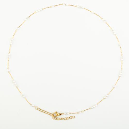 Edelstahl Schmuck Halskette, 304 Edelstahl, mit Kunststoff Perlen, Modeschmuck & für Frau, Länge ca. 47 cm, verkauft von PC