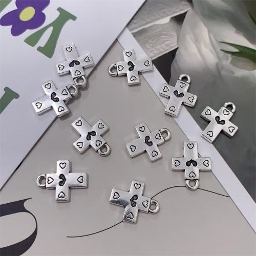 Pendentifs croix en alliage de zinc  , Plaqué de couleur d'argent, DIY, protéger l'environnement, sans nickel, plomb et cadmium, 13x16mm, 100PC/sac, Vendu par sac