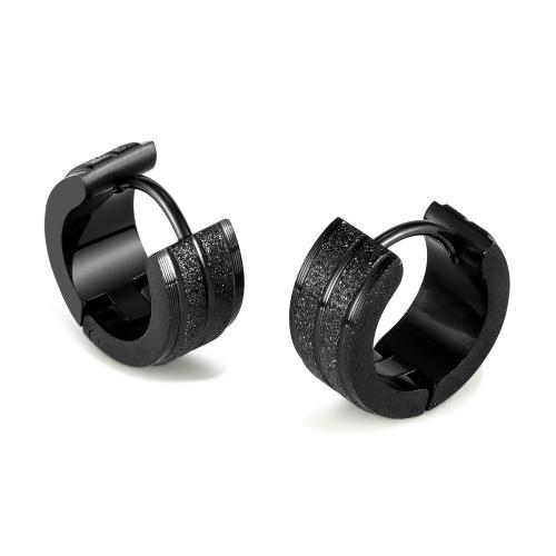 Anilla Aro Pendiente, acero inoxidable 304, Esférico, chapado, para hombre & glaseado, Negro, 13x6mm, Vendido por Par