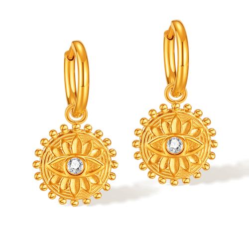 Huggie Hoop Drop Earring 304 Stainless Steel Round gold color plated micro pave cubic zirconia & for woman Sold By Pair