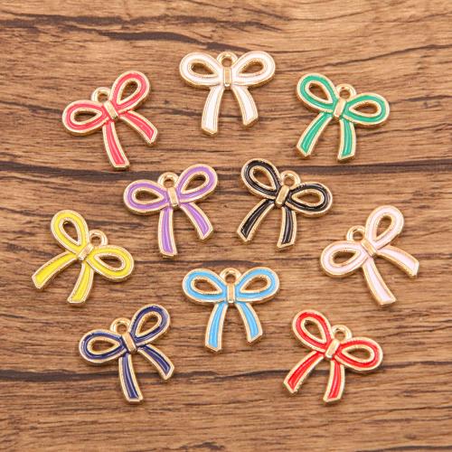 Tibetan Style Enamel Pendants, Bowknot, plated, DIY, more colors for choice, nickel, lead & cadmium free, 16x18mm, 100PCs/Bag, Sold By Bag