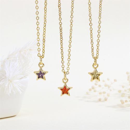 Brass Necklace, with Cubic Zirconia, with 5CM extender chain, Star, gold color plated, for woman, more colors for choice, nickel, lead & cadmium free, 8x14mm, Length:45 cm, Sold By PC