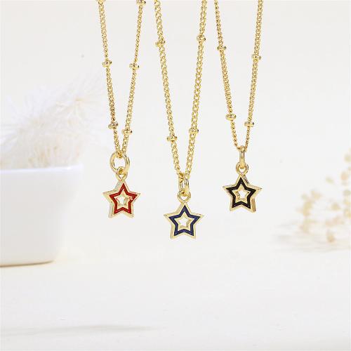 Brass Necklace, with 5CM extender chain, Star, gold color plated, for woman & enamel, more colors for choice, nickel, lead & cadmium free, 9x15mm, Length:45 cm, Sold By PC