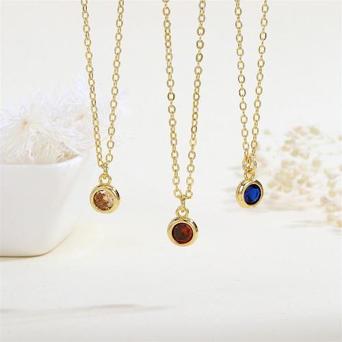 Brass Necklace, with Cubic Zirconia, with 5CM extender chain, Round, gold color plated, for woman, more colors for choice, nickel, lead & cadmium free, 7x12mm, Length:45 cm, Sold By PC