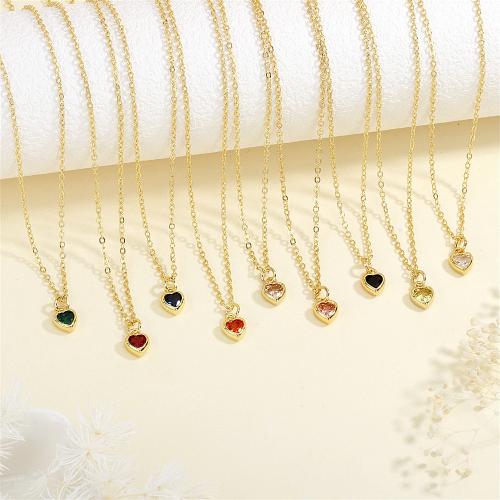 Brass Necklace, with Cubic Zirconia, with 5CM extender chain, Heart, gold color plated, for woman, more colors for choice, nickel, lead & cadmium free, 7x13mm, Length:45 cm, Sold By PC