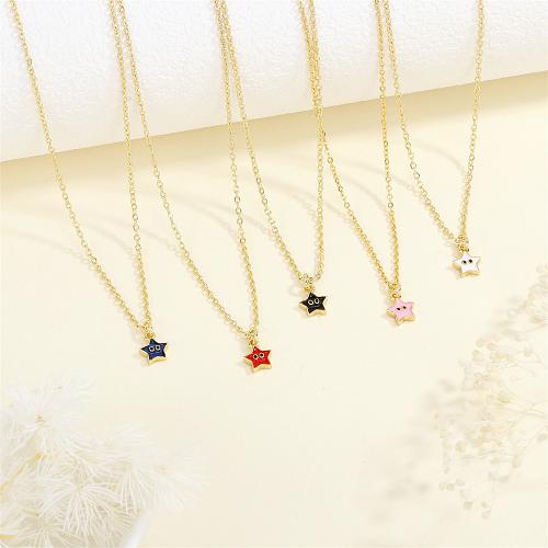 Brass Necklace, with 5CM extender chain, Star, gold color plated, for woman & enamel, more colors for choice, nickel, lead & cadmium free, 7x11mm, Length:35 cm, Sold By PC