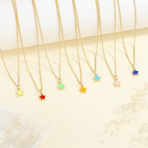 Brass Necklace, with 5CM extender chain, Star, gold color plated, for woman & enamel, more colors for choice, nickel, lead & cadmium free, 8x13mm, Length:45 cm, Sold By PC