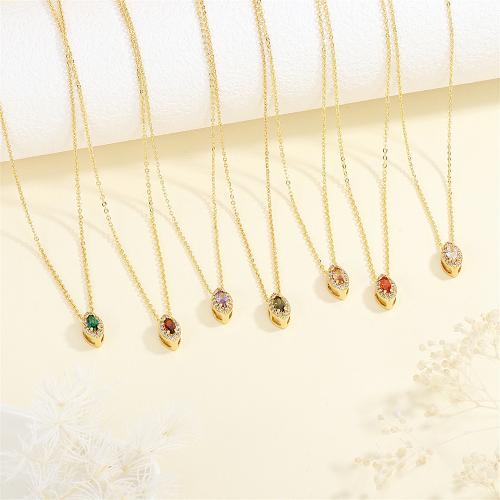 Collier en laiton cubique Zircon Micro Pave, Placage de couleur d'or, pavé de micro zircon & pour femme, plus de couleurs à choisir, protéger l'environnement, sans nickel, plomb et cadmium, 6x10mm, Longueur:35-45 cm, Vendu par PC