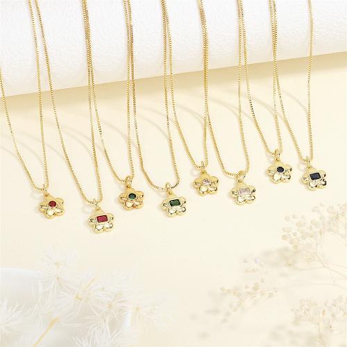 Brass Necklace with Cubic Zirconia Flower gold color plated & for woman nickel lead & cadmium free Length 45 cm Sold By PC