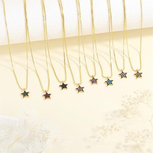 Cubic Zircon Micro Pave Brass Necklace, Star, gold color plated, micro pave cubic zirconia & for woman, more colors for choice, nickel, lead & cadmium free, 8x10mm, Length:33-45 cm, Sold By PC