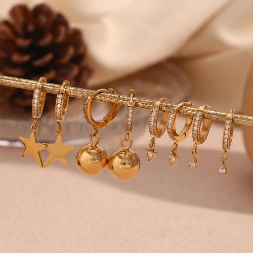 Titanium Staal Earring, gold plated, mode sieraden & verschillende ontwerpen voor de keuze & micro pave zirconia, gouden, Verkocht door pair