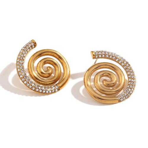 Titanium Steel  Earring gold color plated fashion jewelry & with rhinestone golden 30.20mm Sold By Pair