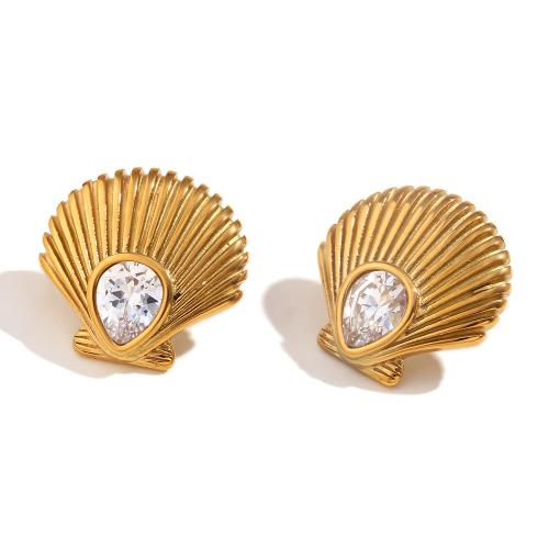 Titanium Steel  Earring gold color plated fashion jewelry & with rhinestone golden Sold By Pair