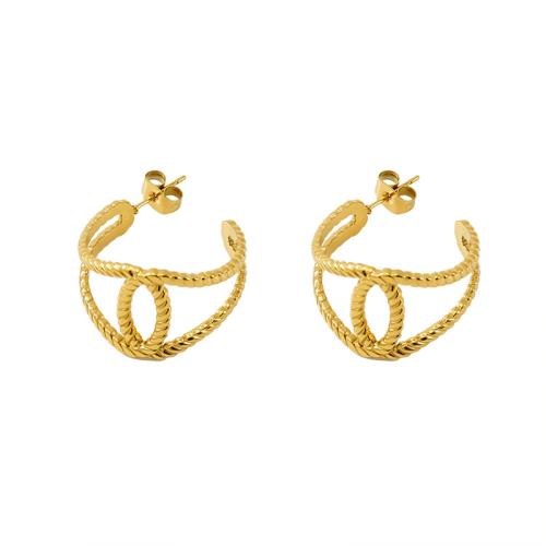 Boucle d'oreille de gaujon en acier inoxydable, Acier inoxydable 304, Plaqué or 18K, bijoux de mode & pour femme & creux, Vendu par paire