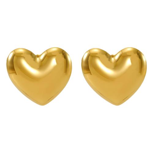 Stainless Steel Stud Earrings, 304 Stainless Steel, Heart, 18K gold plated, fashion jewelry & for woman, Sold By Pair