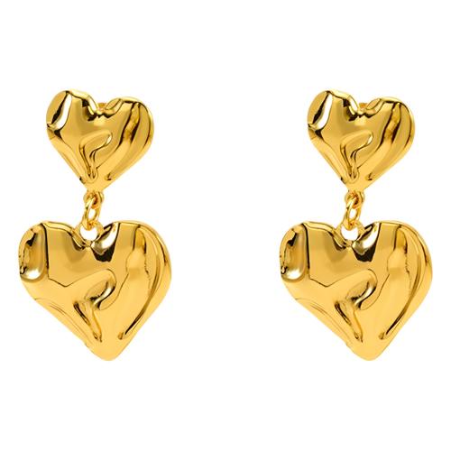 Stainless Steel Stud Earrings, 304 Stainless Steel, Heart, 18K gold plated, fashion jewelry & for woman, Sold By Pair