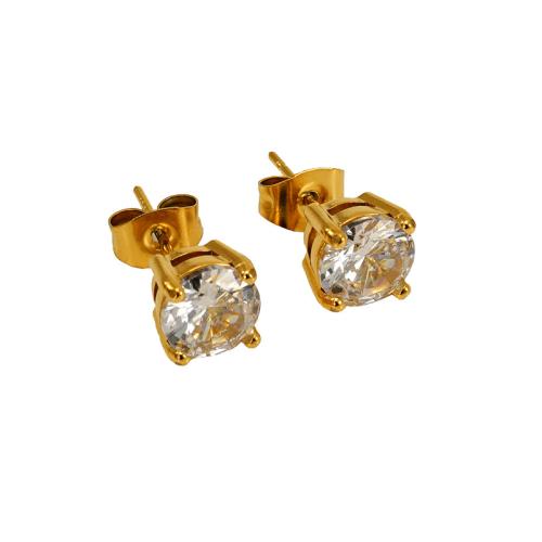 Boucle d'oreille de gaujon en acier inoxydable, Acier inoxydable 304, Plaqué or 18K, bijoux de mode & pavé de micro zircon & pour femme, plus de couleurs à choisir, Vendu par paire