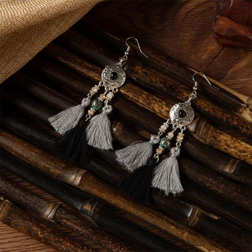 Tibetan Style Drop Earrings, with Cotton Thread & turquoise, handmade, fashion jewelry & for woman, more colors for choice, Sold By Pair