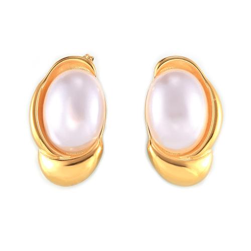 Boucle d'oreille Acier Titane, avec Shell Pearl, Placage, bijoux de mode & pour femme, plus de couleurs à choisir, Vendu par paire