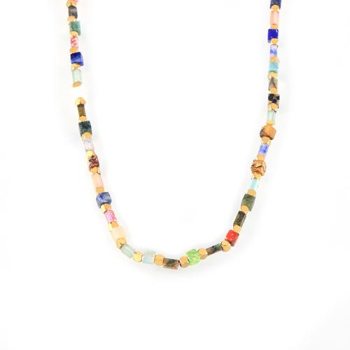 Collier d'acier titane, avec Pierre naturelle, avec 7cm chaînes de rallonge, Placage, bijoux de mode & pour femme, Or, Longueur:Environ 39 cm, Vendu par PC