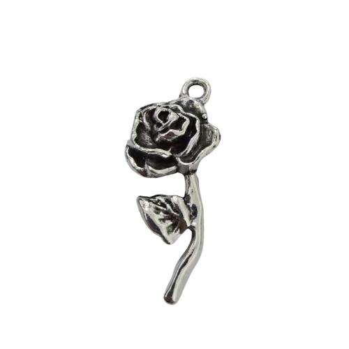 Sinc Alloy Flower Pendants, Rose, dath airgid antique plátáilte, DIY, dath bunaidh, 100ríomhairí pearsanta/Lot, Díolta De réir Lot