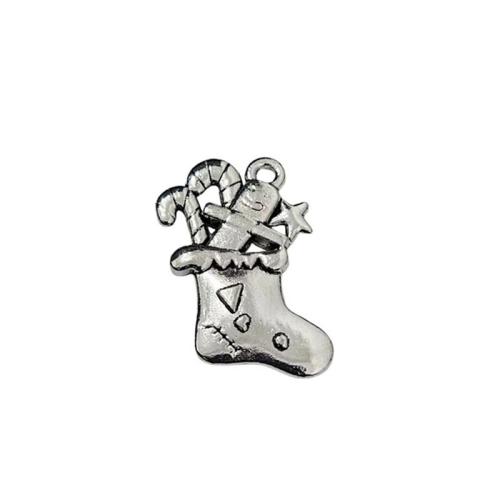 Pendentifs Noël en alliage de zinc, chaussette de noël, Plaqué de couleur d'argent, DIY, couleur originale, 100PC/lot, Vendu par lot