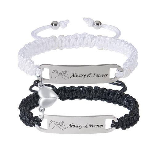 Personalized bracelet, 304 Stainless Steel, with Magnet & Elastic Thread, Vacuum Ion Plating, Unisex & Customized & different designs for choice, more colors for choice, 2PCs/Set, Sold By Set