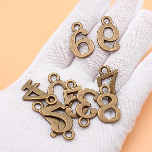 Tibetan Style Alphabet and number Pendants, antique silver color plated, DIY, 10PC/Bag, Sold By Bag