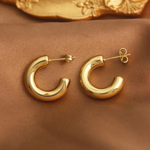 Titanium Steel Stud Earring gold color plated & for woman 30mm Sold By Pair