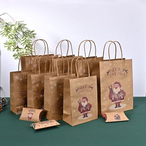 Kraft Sac de cadeau de Noël, avec papier, Impression, styles différents pour le choix, Vendu par PC