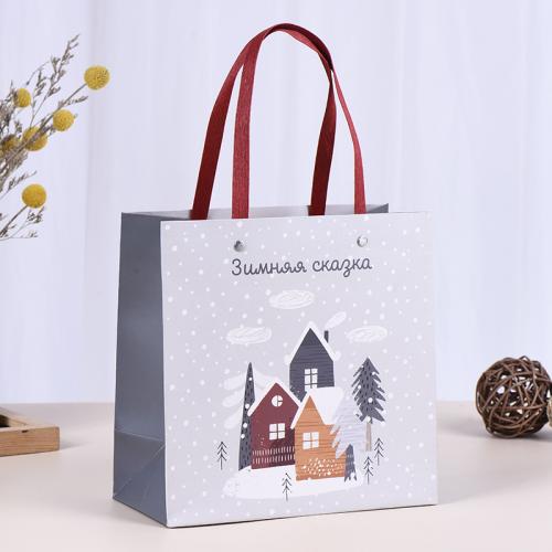 Papir Christmas Gift Bag, Udskrivning, Juledesign, hvid, 220x110x220mm, Solgt af PC