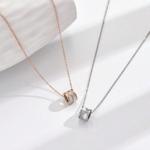 Titanium Steel Necklace with White Shell with 2inch extender chain Geometrical Pattern plated oval chain & for woman Length Approx 15.7 Inch Sold By PC