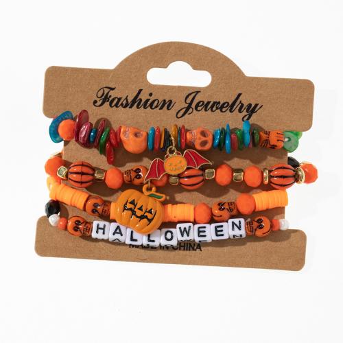 argile de polymère Set de bracelet, avec verre & alliage de zinc, fait à la main, Halloween Design & multicouche & unisexe & styles différents pour le choix & émail, Diamètre intérieur:Environ 60mm, Vendu par PC