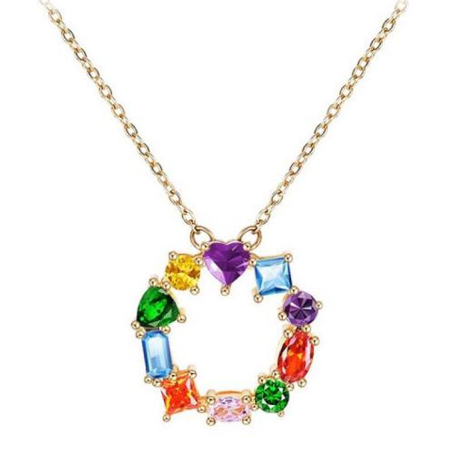 Titanium Steel Necklace, with 5cm extender chain, fashion jewelry & micro pave cubic zirconia & for woman, multi-colored, Length:Approx 40 cm, Sold By PC