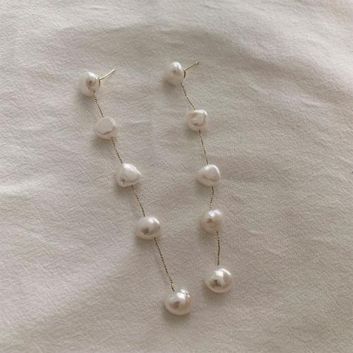 Freshwater Pearl Earrings, Brass, with Freshwater Pearl, fashion jewelry & for woman, golden, 110mm, Sold By Pair