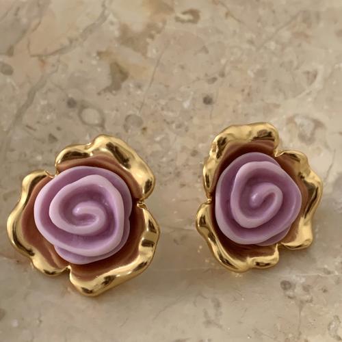 Tibetan Style Stud Earring, Rose, fashion jewelry & for woman, purple, 22x22mm, Sold By Pair