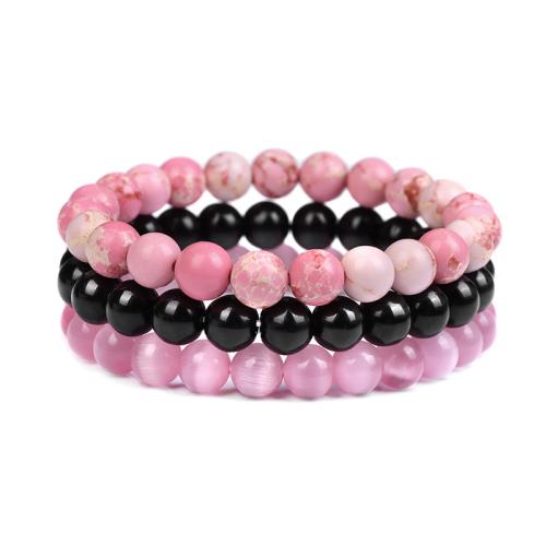 Gemstone Bracelets, Natural Stone, three pieces & fashion jewelry & Unisex, more colors for choice, Length:Approx 19 cm, Sold By Set