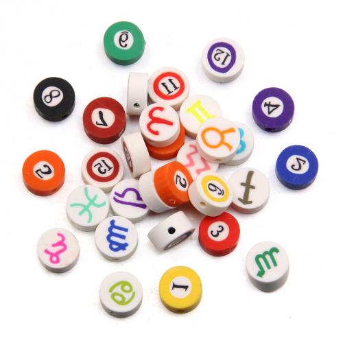 Polymer Ton Perlen , flache Runde, zufällig gesendet & DIY & verschiedene Muster für Wahl, keine, 10x10mm, Bohrung:ca. 1mm, verkauft von PC