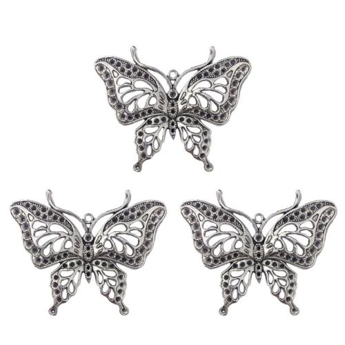 Pendentifs animaux en alliage de zinc, papillon, Plaqué de couleur d'argent, DIY, protéger l'environnement, sans nickel, plomb et cadmium, 60x48mm, 100PC/sac, Vendu par sac