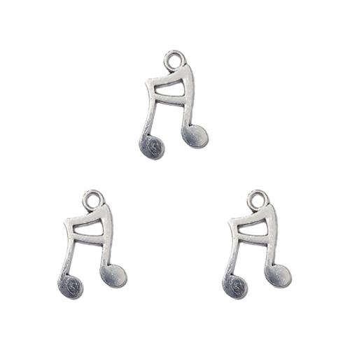 Pendentifs en alliage de zinc, note de musique, Plaqué de couleur d'argent, DIY, protéger l'environnement, sans nickel, plomb et cadmium, 11x17mm, 100PC/sac, Vendu par sac