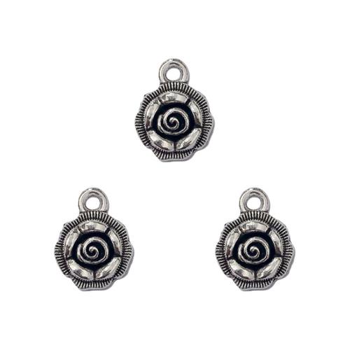 Pendentifs fleurs en alliage de zinc, Plaqué de couleur d'argent, DIY, protéger l'environnement, sans nickel, plomb et cadmium, 14x18mm, 100PC/sac, Vendu par sac