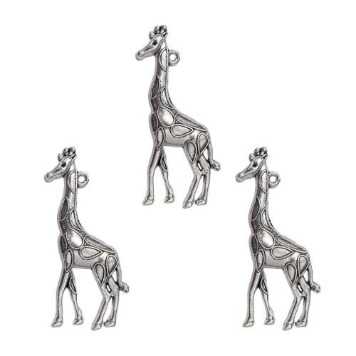 In lega di zinco animali pendenti, lega in zinco, giraffa, placcato argento antico, DIY, assenza di nichel,piombo&cadmio, 23x54mm, 100PC/borsa, Venduto da borsa