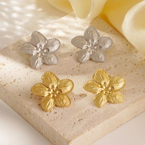 Stainless Steel Stud Earrings 304 Stainless Steel Flower plated for woman Sold By Pair