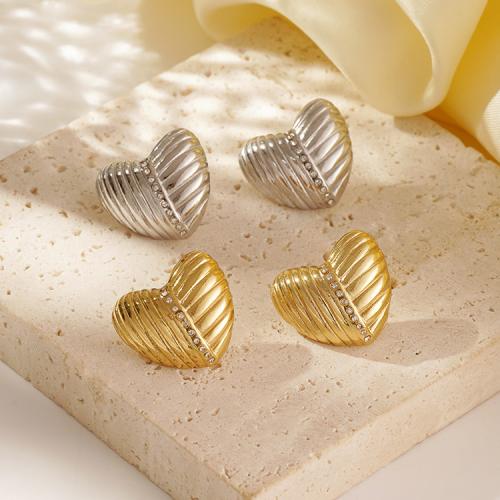 Stainless Steel Stud Earrings 304 Stainless Steel Heart plated for woman Sold By Pair