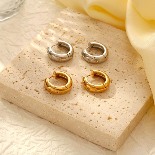 Stainless Steel Huggie Hoop Earring 304 Stainless Steel Round plated for woman & with rhinestone Sold By Pair