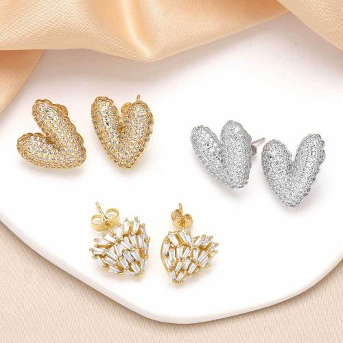 Cubic Zirconia Micro Pave Brass Earring plated fashion jewelry & micro pave cubic zirconia nickel lead & cadmium free Sold By Pair